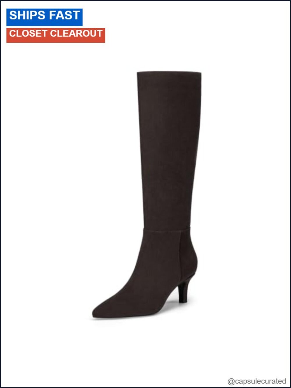 Women's Knee High Boots Kitten Heel Tall Side Zipper Faux Suede